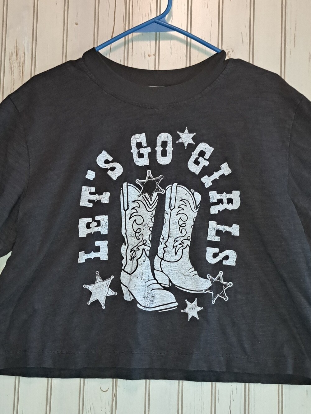 Alter'd State "Lets Go Girls" Cropped Tshirt Top Gray White Size Large